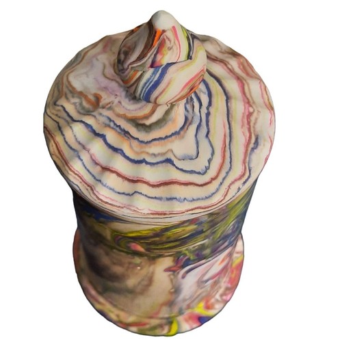 Handgefertigtes psychedelisches Wirbel Keramik Gießharz Glas mit Deckel - Bild 4 von 8