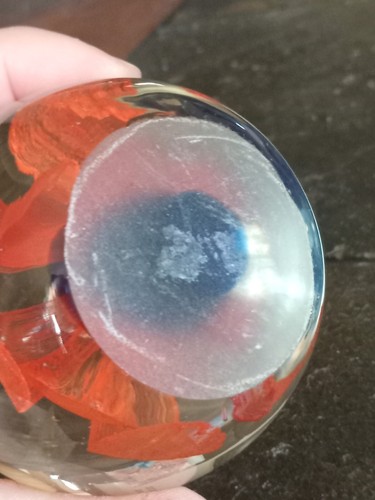 Art Glass Globe Orb Paperweight Cobalt Blue Orange Red Flower Controlled Bubble - Picture 7 of 7