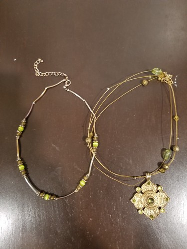 Set of 2 Green and Gold Necklaces