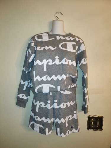 Pre owned Youth 2 pc Champion Gray Matching Set Sweatshirt Sz L & Shorts Sz M - Picture 16 of 16