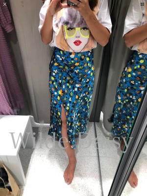 blue floral midi skirt