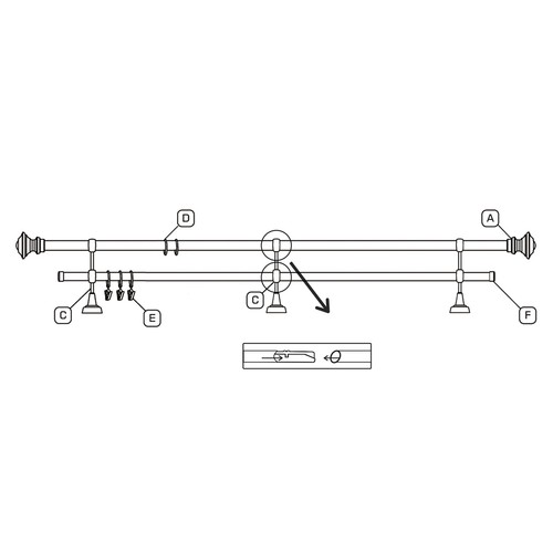 Bastone per tende 19 mm 2 rampe acciaio inox metallo cristallo_S9 - Foto 6 di 7