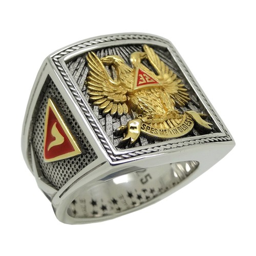 Scottish Rite 32 Degree Wings Up Masonic Knights Templar Silver 18k Gold Plated - Picture 6 of 12
