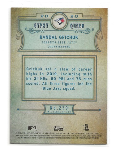 RANDAL GRICHUK 2020 Topps Gypsy Queen Green Parallel Toronto Blue Jays (#279) - Picture 2 of 2