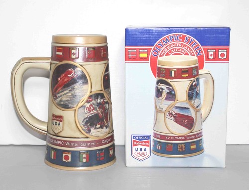 NEW in Box Anheuser-Busch Budweiser 1988 Olympic Winter Games Calgary Beer Stein - Picture 1 of 13