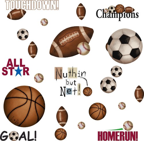 Sports 25 BiG Wall Stickers FOOTBALL BASKETBALL SOCCER  Room Decor Ball Decals