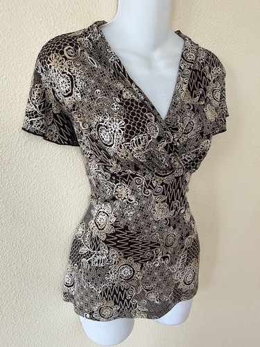 Vintage Y2K Brown Tan ruffled sleeve top Kimono Style Boho Babydoll M Stretch - Picture 2 of 8