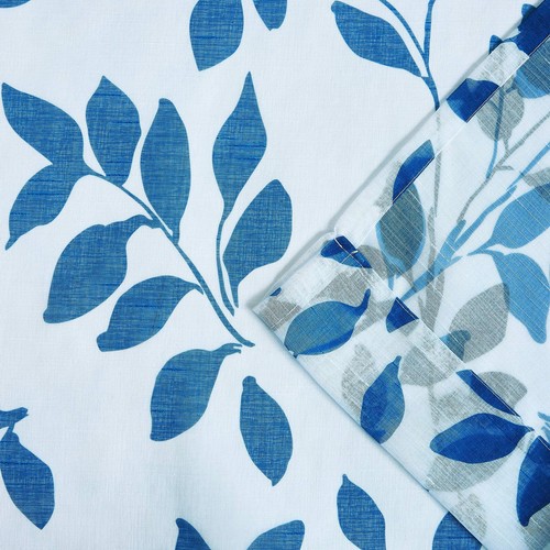 Navy-Blue Sheer Curtains Living Room 84 inches Length Floral Leaves Printed o... - Picture 3 of 9