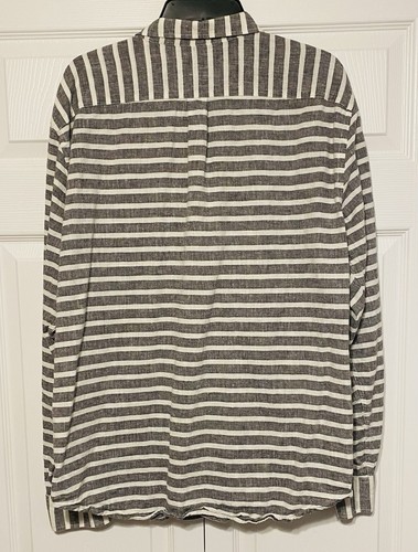 Old Navy Linen Blend Slim Fit Striped Gray White Button Down Shirt Mens Size XL - Picture 2 of 3