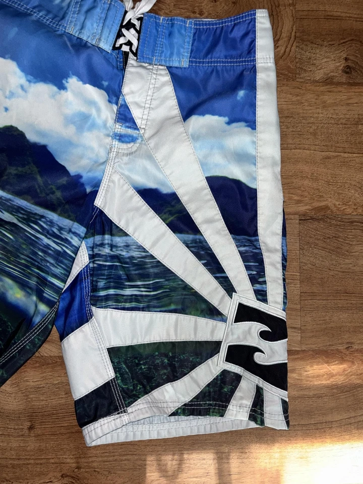 Bañador surf vintage Andy Irons Billabong BoardShorts para hombre talla 30 azul blanco Foto 2 de 4