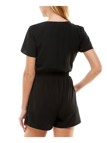 BEBOP Womens Black Tie Front Flutter Sleeve V Neck High Waist Romper XXS - Picture 6 of 11