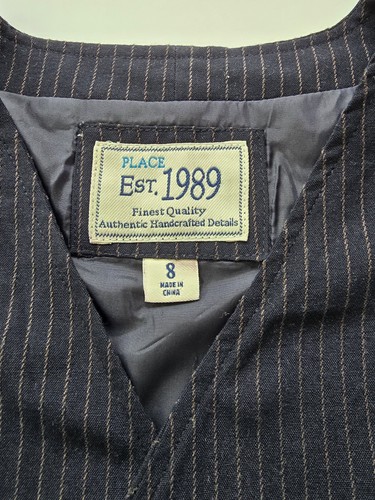 Children's Place Boys Cotton Navy/Gray Pinstripe Vest Pant Suit size 8 - Picture 2 of 8