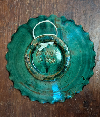 Almarza Ubeda Majolica Pottery Handmade Spain Wall Hanging Green Plate 7" 18mm - Picture 4 of 11