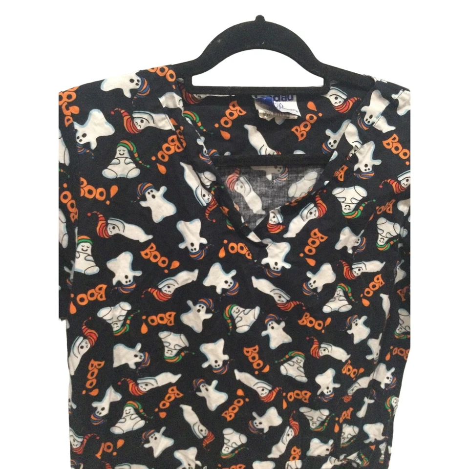 Top exfoliante Landau para mujer S negro fantasma boo naranja festivo halloween enfermería diversión Foto 2 de 4