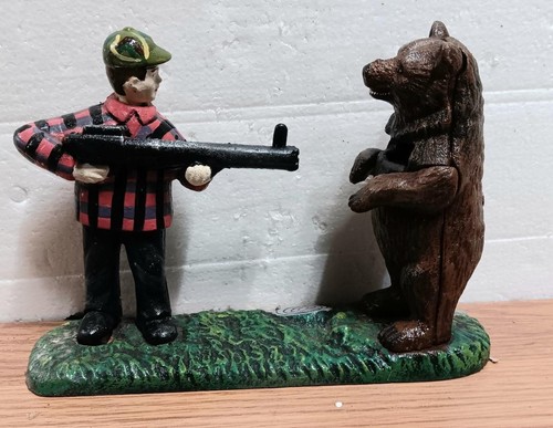 Mann schießt Bär mechanische Bank Gusseisen Sammlerstück - Bild 2 von 3