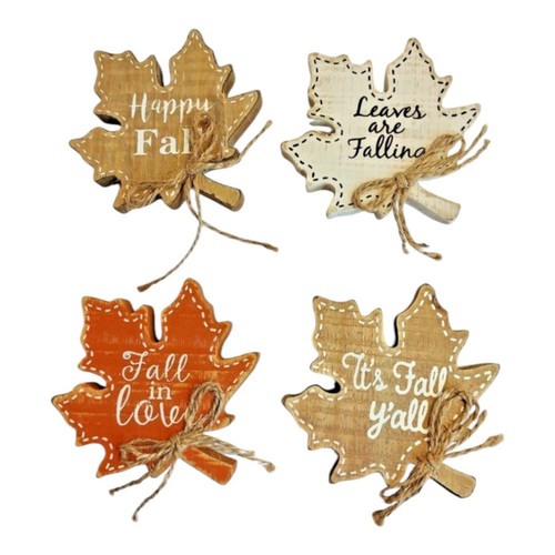 Lot of 4 Wood Tabletop Seasonal Decor Fall Autumn Thanksgiving Harvest Leaves