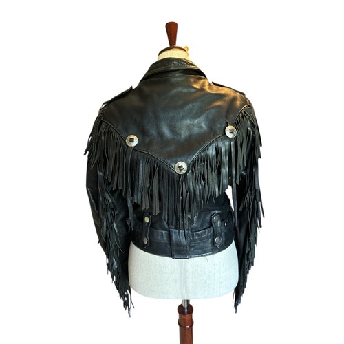 Open Road | Chaqueta de moto vintage de cuero con flecos negros | Talla 38 | Mediana - Imagen 3 de 13