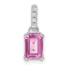 14k White Gold Created Pink Sapphire and Diamond Pendant Perfect Gift for Her