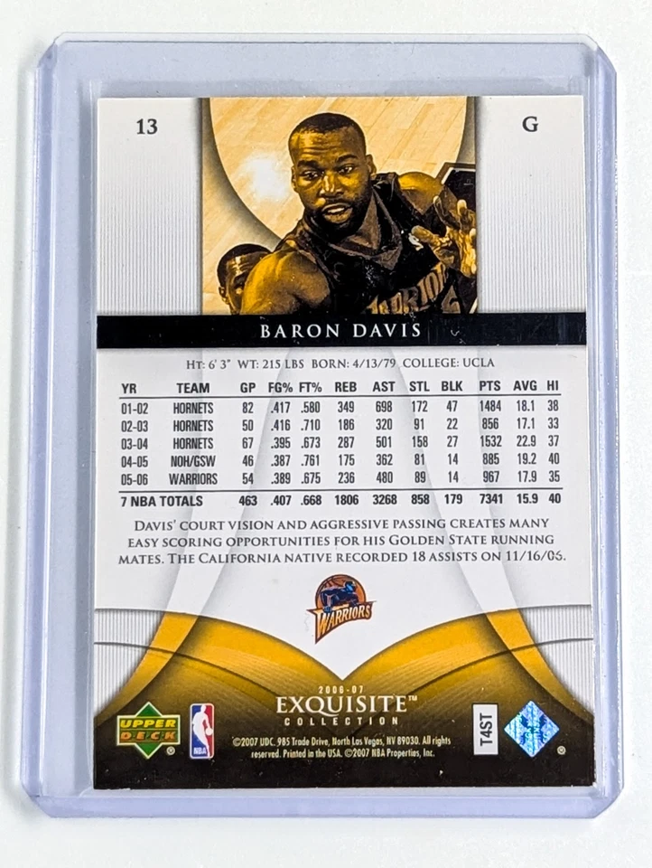 2006-07 UD Exquisite Collection #13 Baron Davis /225 Golden State Warriors - Image 2 of 2