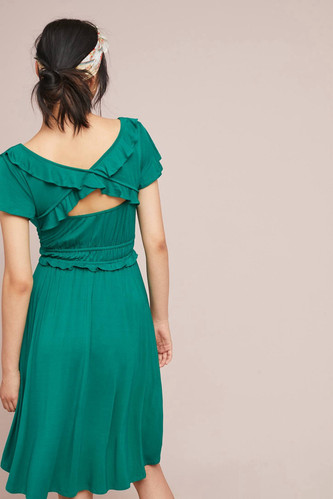 Maeve Anthropologie Kleid SP grün Mini Rüschen feminin bescheiden Strand Urlaub - Bild 4 von 12