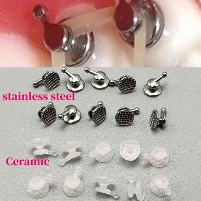 10pcs Dental Ortho Lingual Buttons Bondable Round Base with Hook steel ceramic