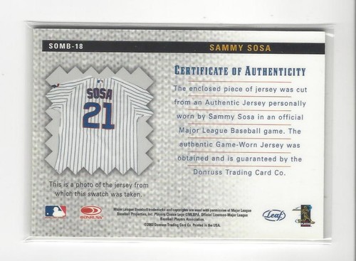 2004 Leaf Shirt Off My Back #18 Sammy Sosa JERSEY Cubs - Picture 2 of 2