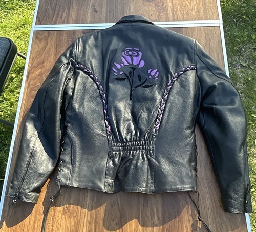 VTG Purple Rose Unik Leather Apparel Women's Biker Motorcycle Jacket And Chaps - Picture 9 of 19