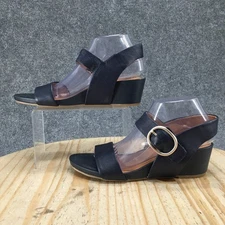 Sofft Sandals Womens 9 M Vaya Slingback Blue Leather Open Toe Buckle Wedge Heels