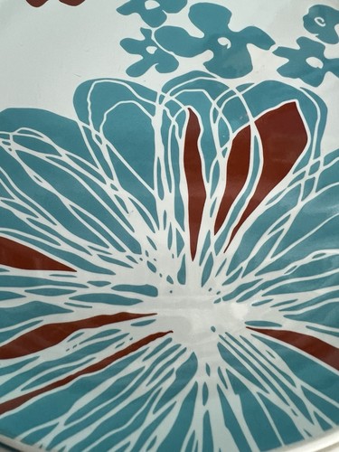 Set of 5 IKEA Bulra Turquoise Burgundy Flowers on White 15199 Dinner Plates - Picture 2 of 8
