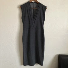 Zara Dress Medium Black White Polka Dot Pencil Midi Bodycon Collection V Neck