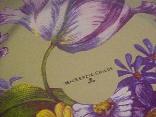 MacKenzie Childs Green Flower Market Enamel Dinner Plate 10 inch Excellent - Picture 3 of 3