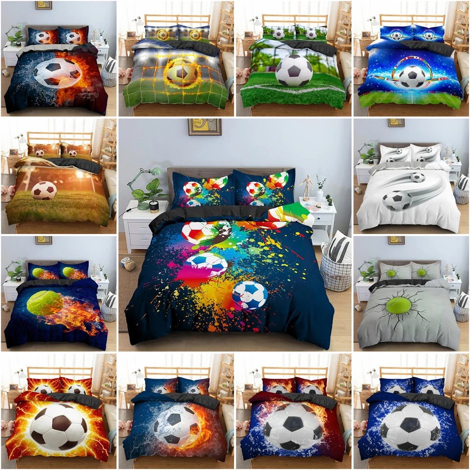 Juego de funda nórdica edredón de fútbol fútbol fundas de almohada gemelas completas Queen King decoración artística Foto 2 de 4