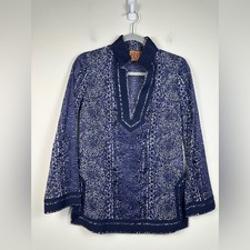 Tory Burch Blue and White Patterned Blouse Tunic Cotton Size 0 EUC Printed