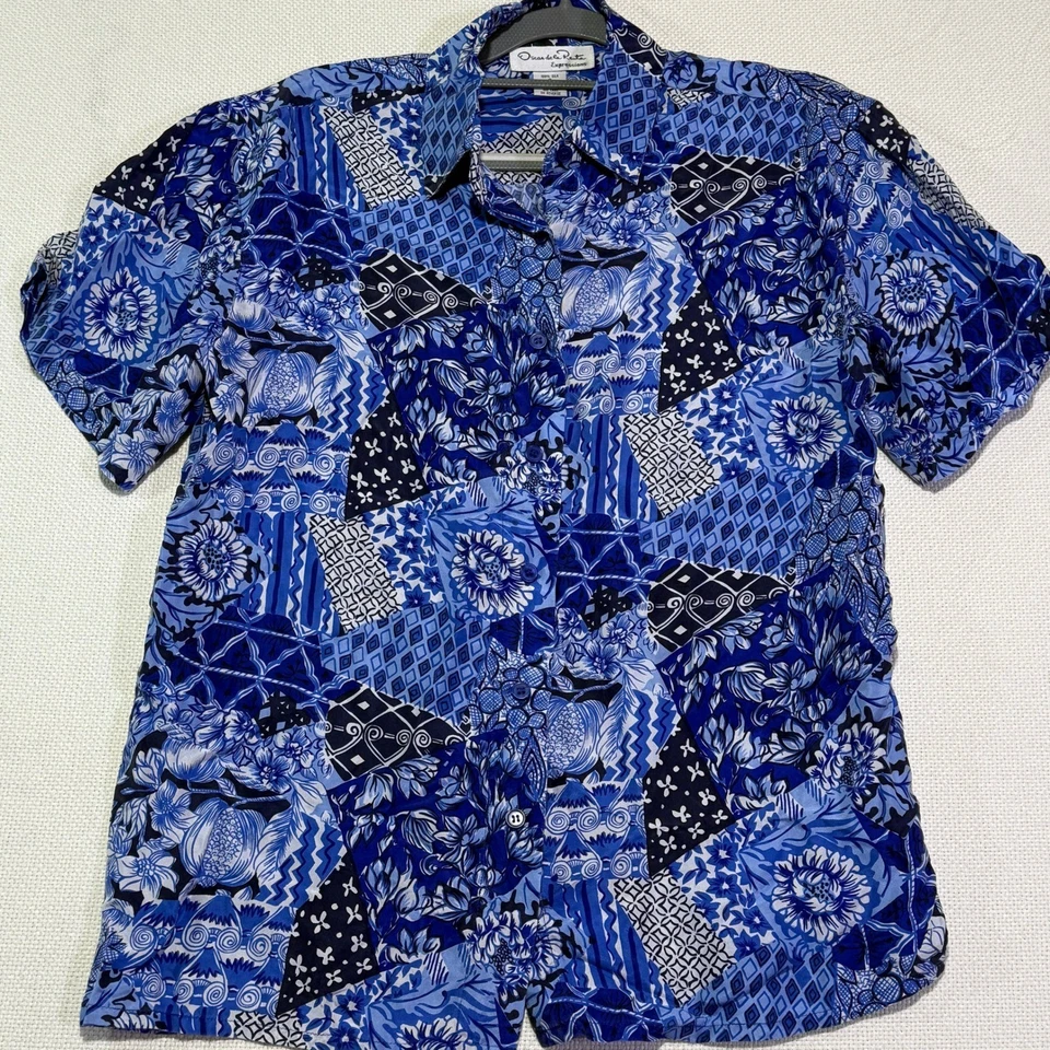 Oscar de la Renta Expressions 100% Seda Patchwork Conjunto Pantalones Cortos y Top Azul Pequeño Foto 3 de 4