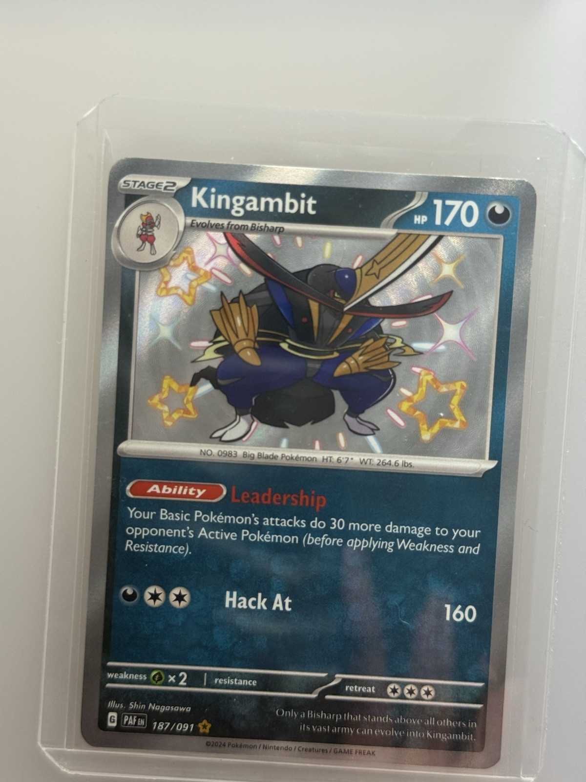 Pokemon Card Kingambit 187/091 Paldean Fates Shiny Rare Near Mint