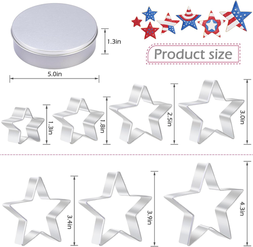 7-Piece Star Cookie Cutter Set with Metal Tin Stainless Steel Baking Tools - Picture 4 of 12