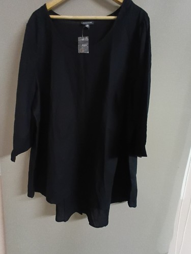 Autograph Linen Black Tunic Plus Size 26  Womens Hi Low Buttons Long Sleeve NWOT