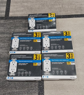 #ad #ad Eaton Tamper Resistant TRGF15W 3 15A 125V GFCI Recept 3 pack White LOT OF 5 NEW $99.75