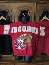 Vinage 80s/90s Wisconsin Badgers SPELLOUT Crewneck Sweatshirt - Large Graphic!