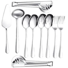 Serving Utensils Set 10 Pcs - Stainless Steel Silver Serving Utensils with St...