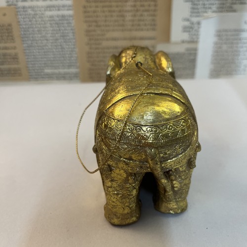 Decorative Faux Golden Elephant Ornament Dressed For Celebration 3.5 Inches Tall - Picture 6 of 9