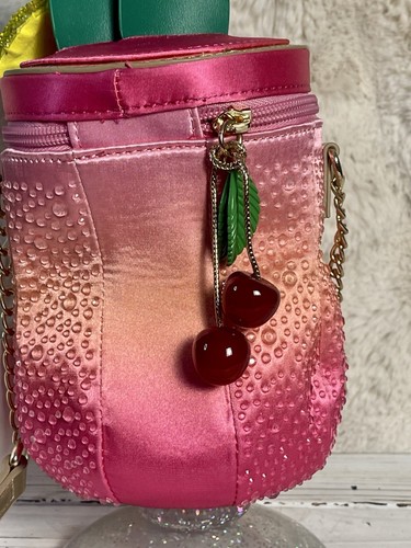 NUOVA borsa a tracolla Betsey Johnson 5 O' Clock da qualche parte strass rosa cocktail - Foto 6 di 18