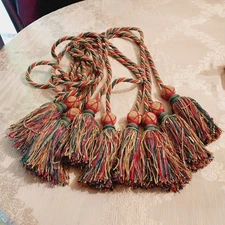 Victorian Vtg Drapery Curtain Tie Backs Twist Cord Rope Tassel Multicolored Four