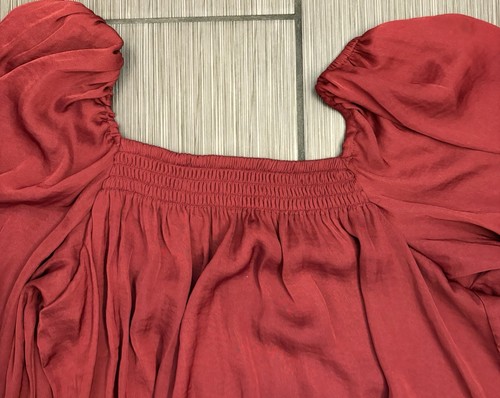 Free People Another Round Pomegranate Peasant Sleeve Blouse Thong Bodysuit XS - Picture 4 of 9