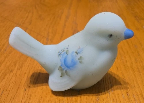 Fenton glass hand painted blue satin song bird