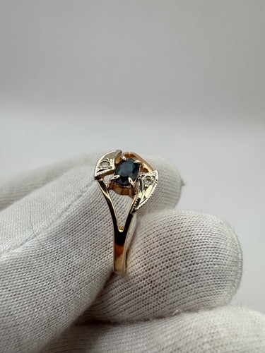 Moderner Ukraine 585 14K Gold Ring mit Saphir & Diamanten 1,70g - Größe 8,5 - Bild 7 von 13