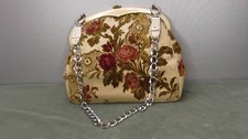 Vintage Carpet Bag Purse Tapestry CUT CHENILLE Floral Bag 1950s-60s