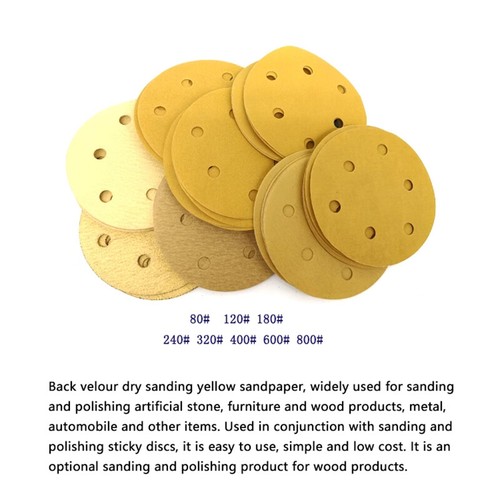 5"(125mm)6 Holes Flocked Yellow Sanding Disc Self-adhesive Sandpaper 80-800P - Picture 4 of 10