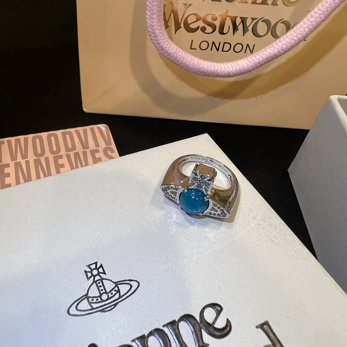 VIVIENNE WESTWOOD Ring With Crystal Blue Opal Orb ring size