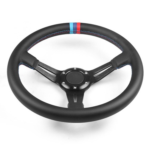 350mm 14inch Deep Dish 6 Bolt Universal Racing Steering Wheel Microfiber Leather - Picture 5 of 8